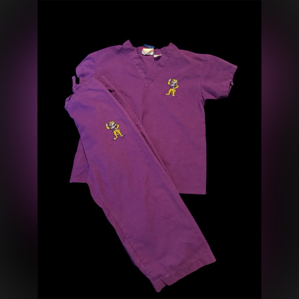 Purple Kids  Embroidered scrubs with LSU tiger